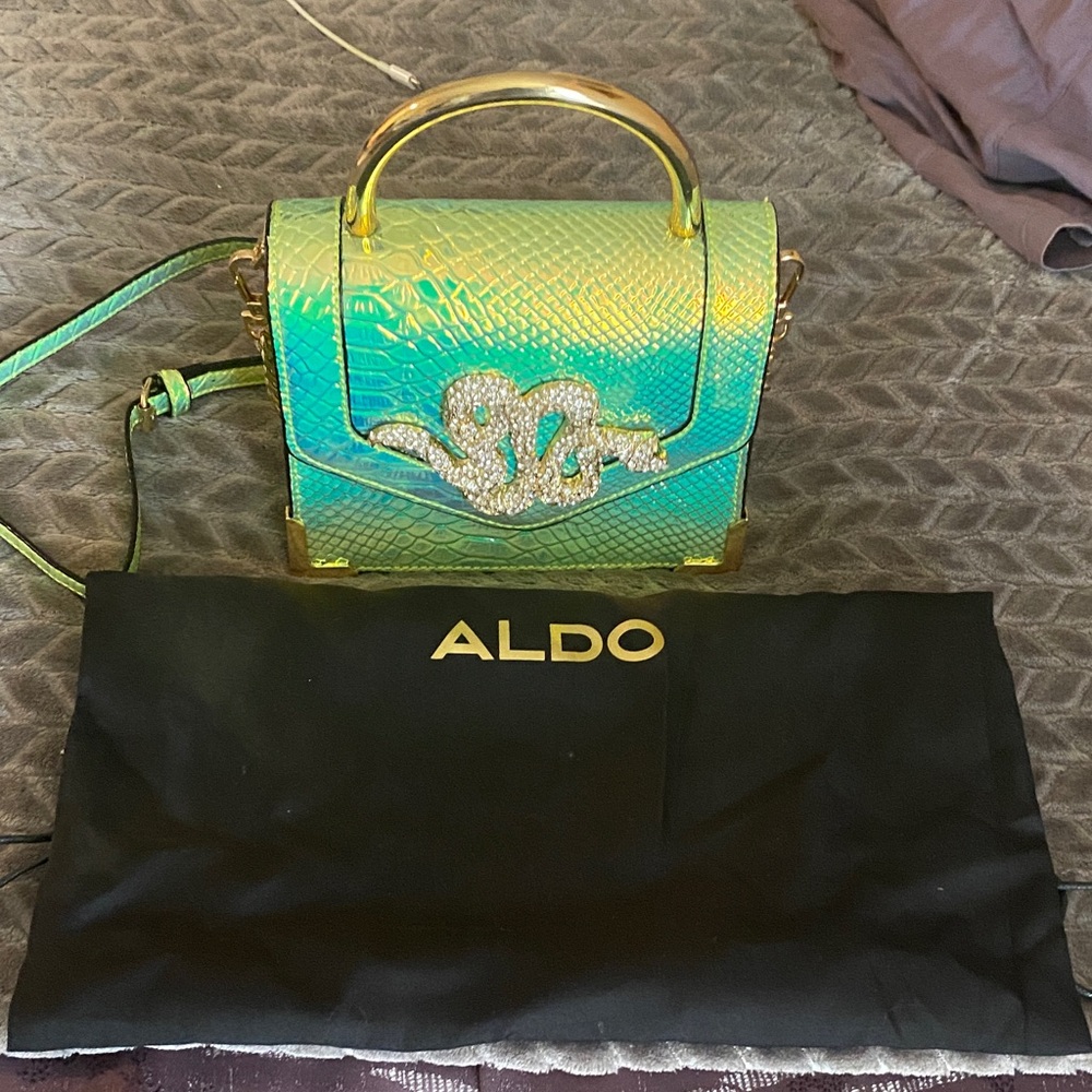 Aldo Iridescent Green Mini Bag with Snake Detail